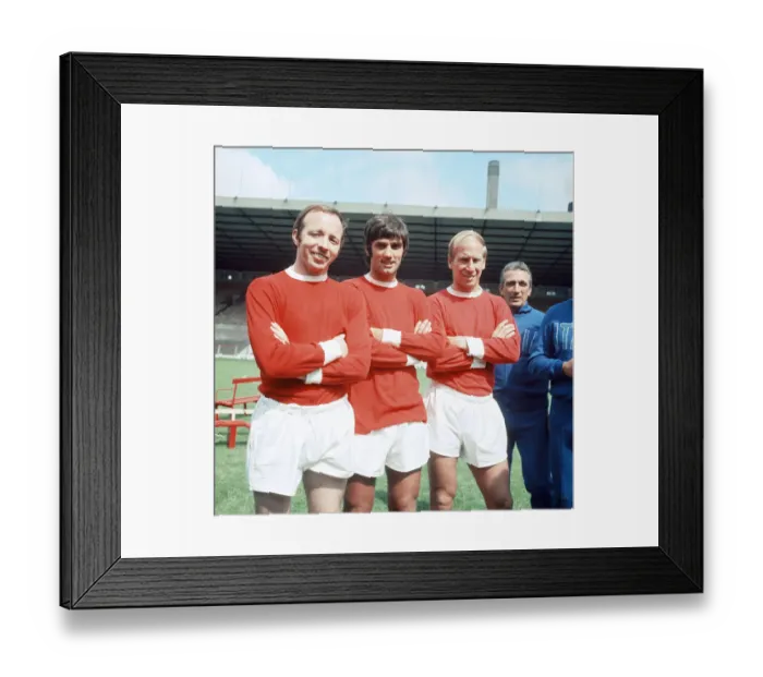 Framed Print : Manchester United footballer George Best at a photocall with Bobby Charlton