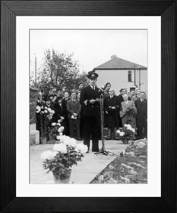 Framed Print : Phillip Mountbatten speaking at war memorial. November 1947 Framed Print : Phillip Mountbatten speaking at war memorial. November 1947
