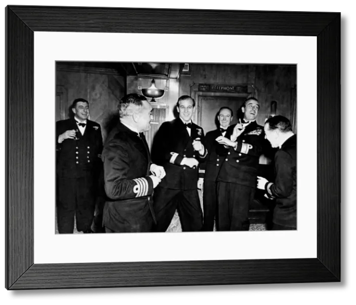 Framed Print : Philip Mountbatten the night before his wedding to the Queen with Naval friends Framed Print : Philip Mountbatten the night before his wedding to the Queen with Naval friends