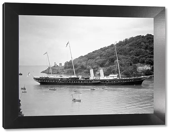 Ships Royal Yacht Victoria and Albert entering Dartmouth in Devon