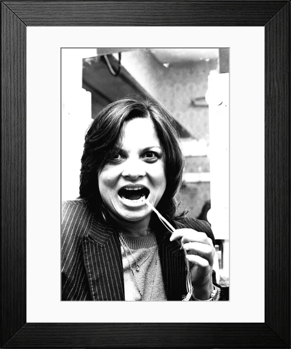 Framed Print : Sexy actress Francoise Pascal is driving down to London to see her dentist to get rid of Framed Print : Sexy actress Francoise Pascal is driving down to London to see her dentist to get rid of