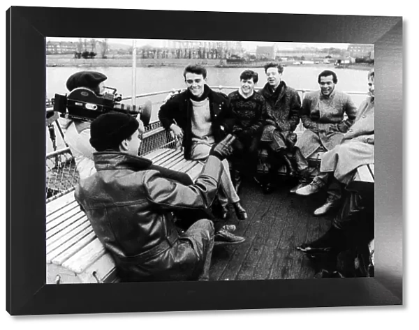 Simple Minds, filming on the Clyde, in front of Barrowland, Glasgow, Scotland