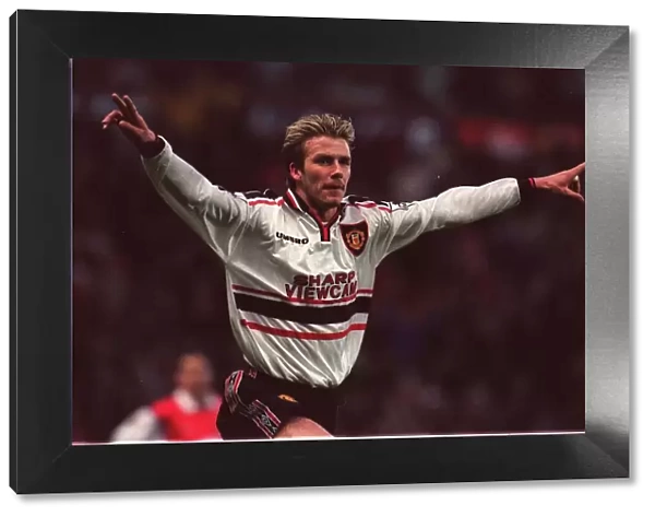 David Beckham celebrates first goal April 1999 against Arsenal in the FA Cup Semi