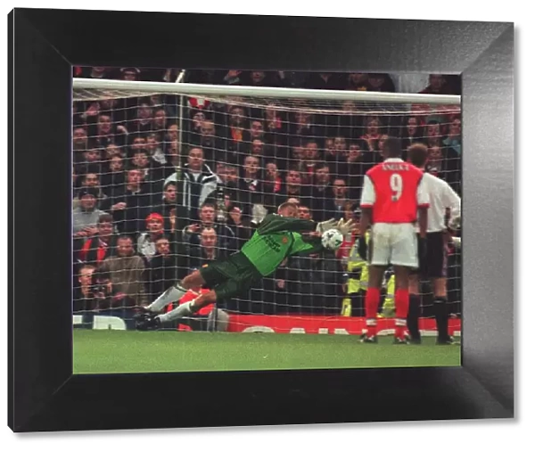Manchester United keeper Peter Schmeichel makes a brilliant save from Arsenal