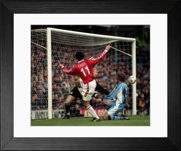 Framed Print : Ryan Giggs of Manchester United scores his goal Feb 1999 Framed Print : Ryan Giggs of Manchester United scores his goal Feb 1999