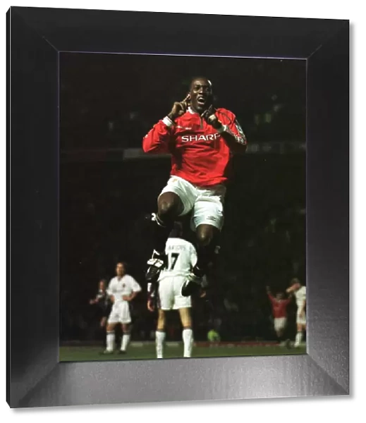 Dwight Yorke Manchester United striker January 1999 celebrates after scoring against West