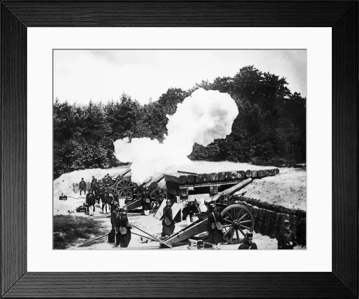 Framed Print : A Belgian Fort close to Antwerp replying to the shell fire of German Artillery