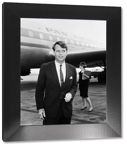 Robert Kennedy at London airport after he flew in from New York. 2nd June 1966