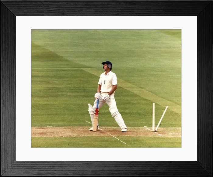 Framed Print : England cricketer David Gower being bowled out on the first day of the second Test match Framed Print : England cricketer David Gower being bowled out on the first day of the second Test match