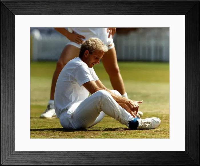 Framed Print : David Gower cricketer sitting on the grass, August 1990