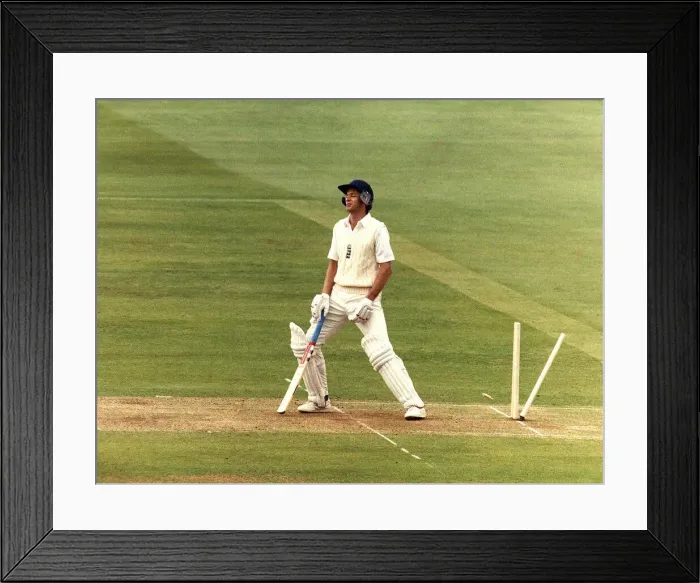 Framed Print : England cricketer David Gower being bowled out on the first day of the second Test match