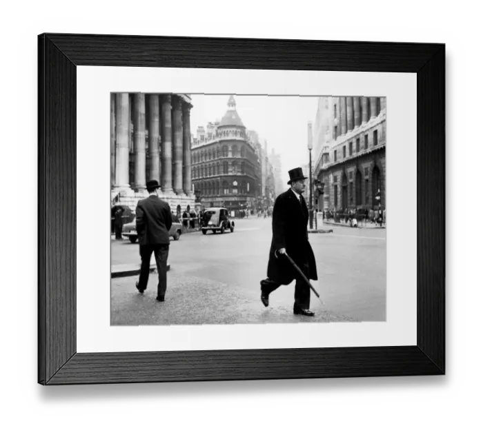 Framed Print : City types walk at Mansion House, umbrellas in hand. 23rd January 1959