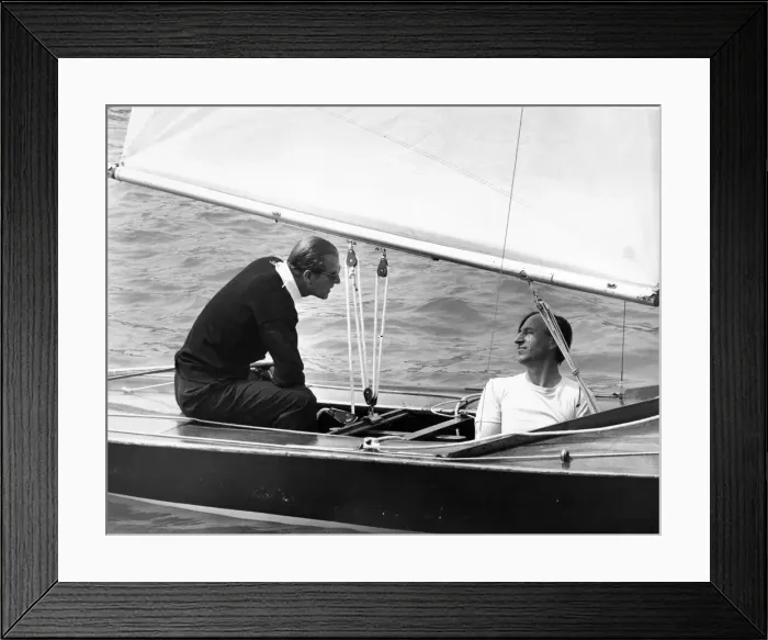 Framed Print : Prince Philip, Duke of Edinburgh, sails Coweslip at Cowes with crewman John Collis Framed Print : Prince Philip, Duke of Edinburgh, sails Coweslip at Cowes with crewman John Collis