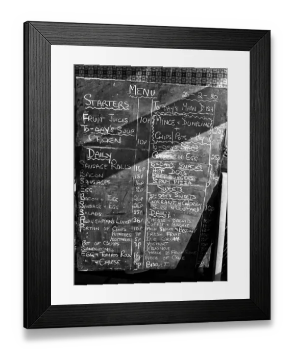 Framed Print : School meals  /  school dinners - A school dinner menu. 03  /  05  /  1980