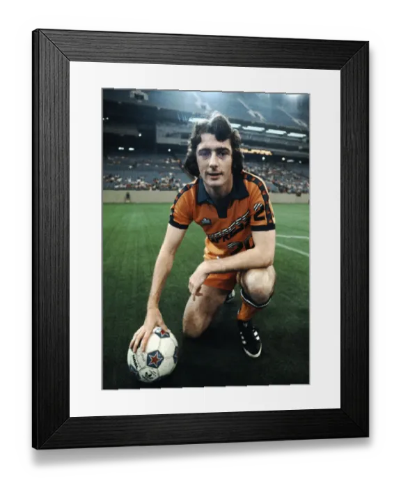 Framed Print : Trevor Francis poses at the Pontiac Silverdome in the USA in the kit of his club Detroit