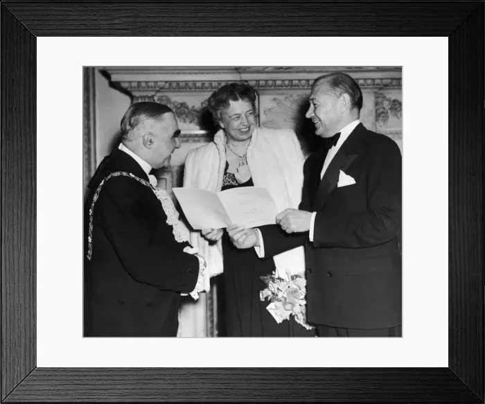 Framed Print : Mrs Roosevelt seen here at the Mansion House where a dinner was given in her honour by Framed Print : Mrs Roosevelt seen here at the Mansion House where a dinner was given in her honour by