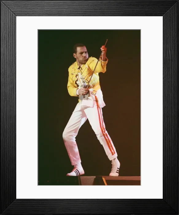 Framed Print : Freddie Mercury, lead singer of rock group Queen, performing on stage