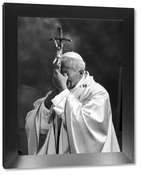 Pope John Paul II in private prayer during Mass at Heaton Park, Manchester