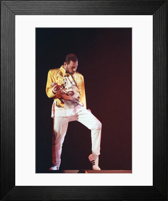 Framed Print : Freddie Mercury, lead singer of rock group Queen, performing on stage Framed Print : Freddie Mercury, lead singer of rock group Queen, performing on stage