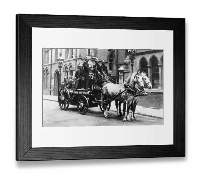 Framed Print : Firefighters from Central aboard their horse draw Steam fire engine, 1900 Framed Print : Firefighters from Central aboard their horse draw Steam fire engine, 1900