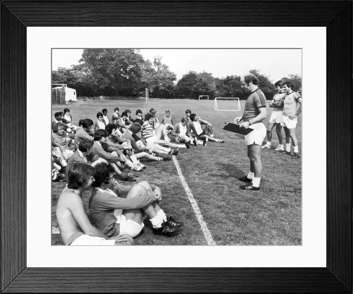 Framed Print : Birmingham City players listen to instructions from manager Jim Smith during a pre season