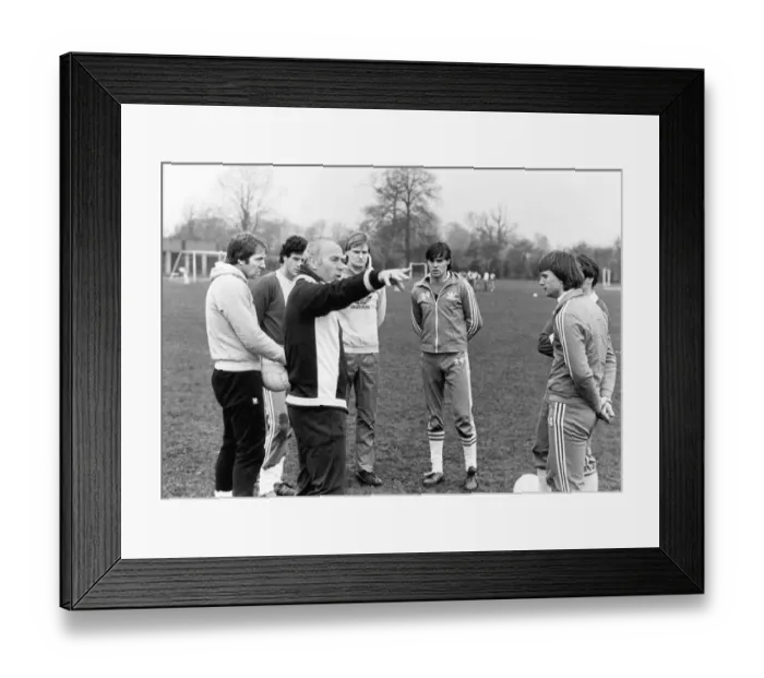 Framed Print : Birmingham City football manager Ron Saunders gets down to work with his players