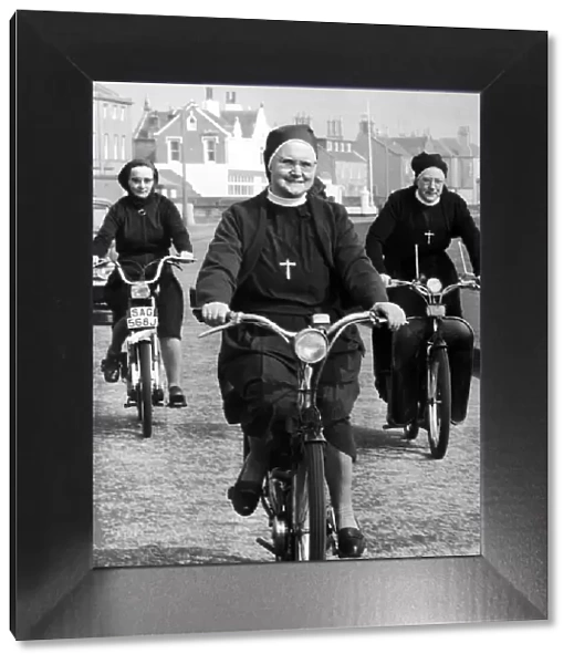Nuns on motorbikes in Ardrossan in Scotland, 30th April 1971