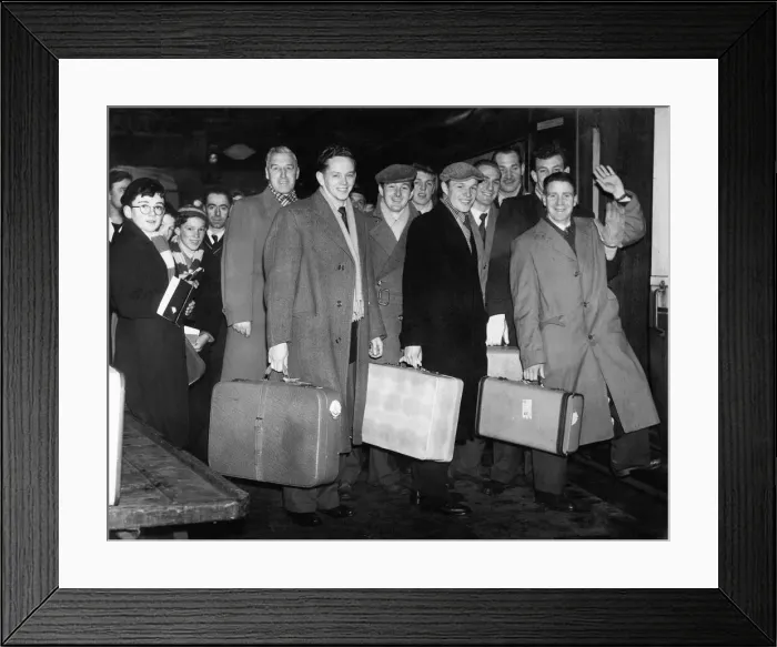 Framed Print : Birmingham City footballers at New Street Station as they leave to play two games in Framed Print : Birmingham City footballers at New Street Station as they leave to play two games in