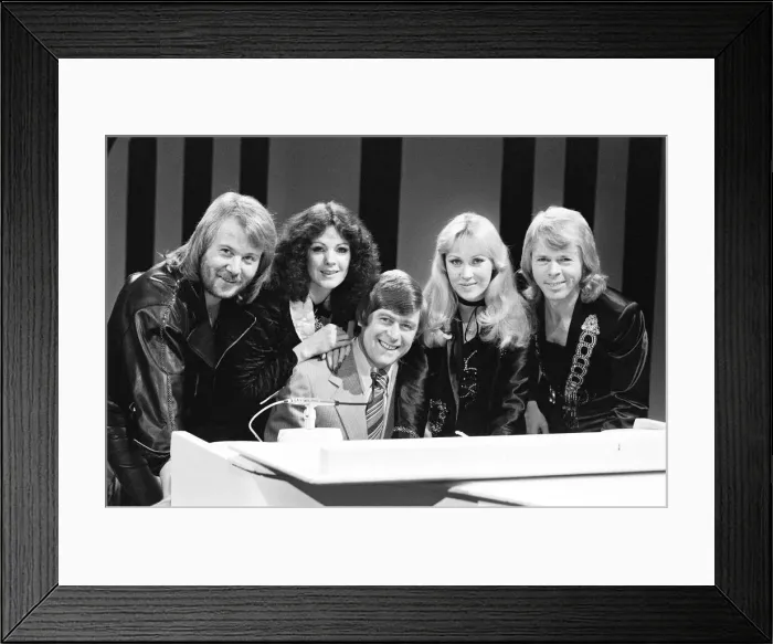 Framed Print : Swedish pop group Abba seen here with Mike Yarwood. December 1978 Framed Print : Swedish pop group Abba seen here with Mike Yarwood. December 1978