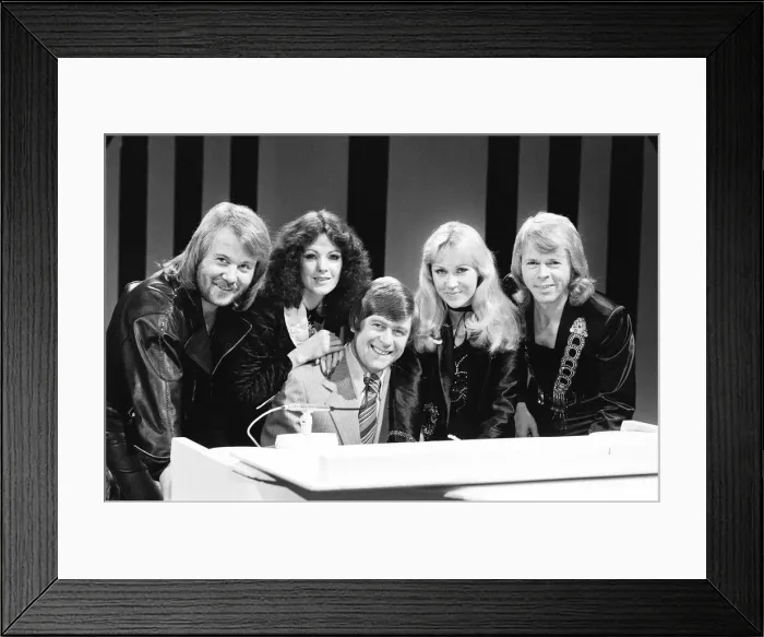Framed Print : Swedish pop group Abba seen here with Mike Yarwood. December 1978 Framed Print : Swedish pop group Abba seen here with Mike Yarwood. December 1978