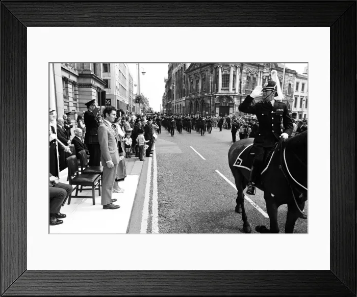 Framed Print : Lord Mayors Show, Birmingham, Saturday 26th May 1973. Salute from Police Chief Framed Print : Lord Mayors Show, Birmingham, Saturday 26th May 1973. Salute from Police Chief