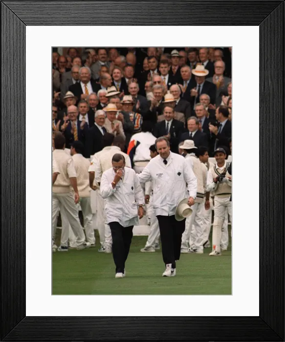 Framed Print : Umpire Dickie Bird wipes a tear from his eye as he makes his way out onto the field Framed Print : Umpire Dickie Bird wipes a tear from his eye as he makes his way out onto the field