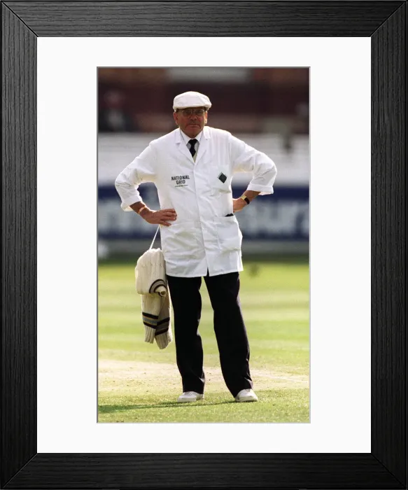 Framed Print : Umpire Dickie Bird is not amused as the crowd do a Mexican wave during the second test Framed Print : Umpire Dickie Bird is not amused as the crowd do a Mexican wave during the second test