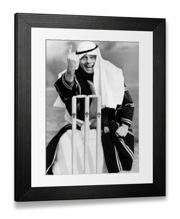 Framed Print : Cricket umpire Dickie Bird gets ready for his trip to Dubai. February 1983