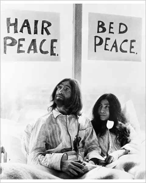 John Lennon in bed with Yoko Ono at the Hilton Hotel Amsterdam during their week long Bed
