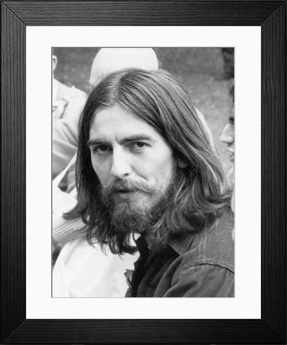 Framed Print : George Harrison of The Beatles pictured at Krishna Temple meeting in London Framed Print : George Harrison of The Beatles pictured at Krishna Temple meeting in London