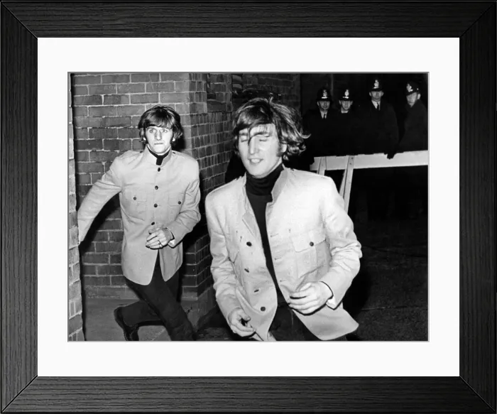 Framed Print : Ringo Starr and John Lennon dash from the fans in Birmingham in 1963