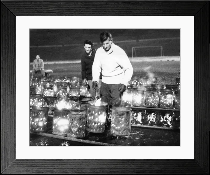 Framed Print : Warming up the frozen pitch at St Andrews, home ground of Birmingham City football club Framed Print : Warming up the frozen pitch at St Andrews, home ground of Birmingham City football club