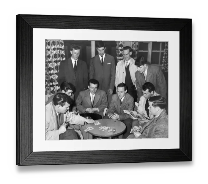 Framed Print : Members of the Birmingham City football team enjoying a game of cards before flying off