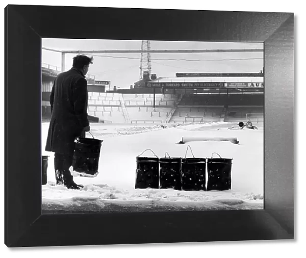 Birmingham City ground St Andrews pitch covered in snow, January 1963