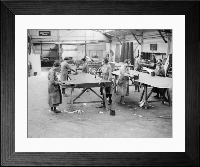 Framed Print : Women workers doping the wings during the construction of the Miles 3 Falcon aircraft Framed Print : Women workers doping the wings during the construction of the Miles 3 Falcon aircraft