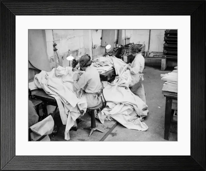 Framed Print : Women machinists sewing canvas prior to it being fitted Framed Print : Women machinists sewing canvas prior to it being fitted