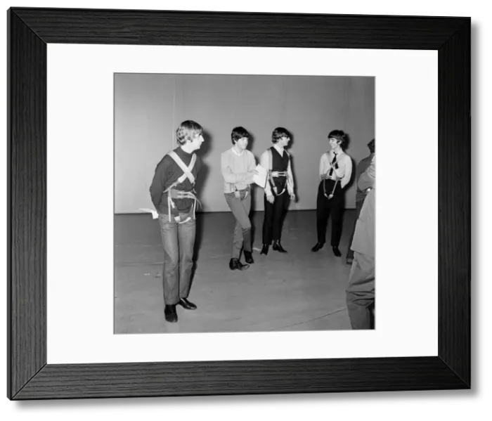 Framed Print : The Beatles running through a Flying Ballet routine with during rehearsals for Framed Print : The Beatles running through a Flying Ballet routine with during rehearsals for