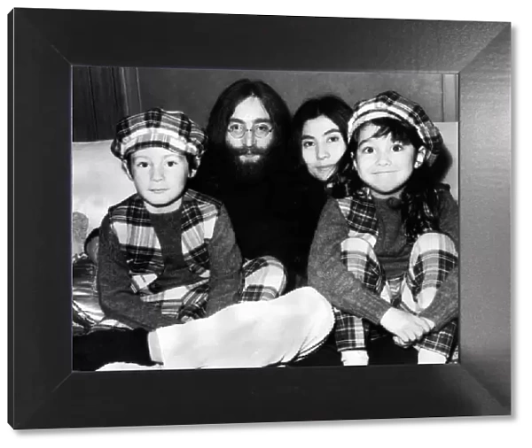 John Lennon and Yoko Ono in Edinburgh with Julian and Kyoko. July 1969