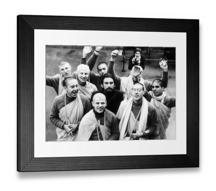 Framed Print : George Harrison with the Radha Krishna on the release of their second single Framed Print : George Harrison with the Radha Krishna on the release of their second single