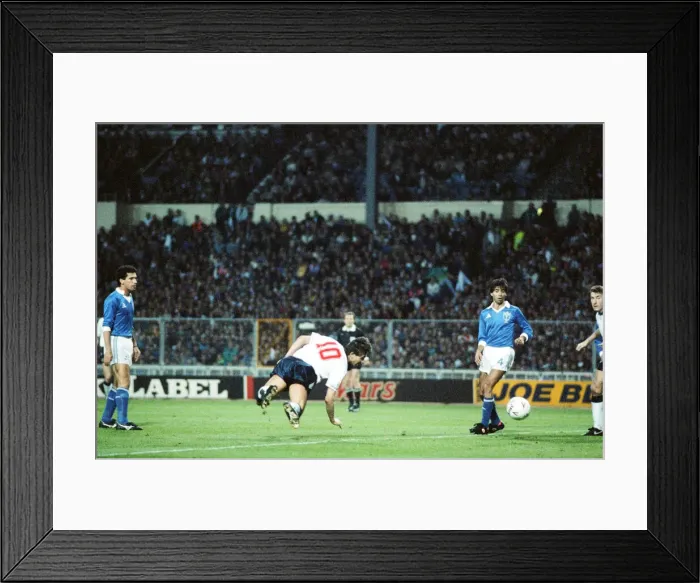 Framed Print : England v Brazil 28th March 1990, Wembley. Gary Lineker heads the goal which beat World Framed Print : England v Brazil 28th March 1990, Wembley. Gary Lineker heads the goal which beat World