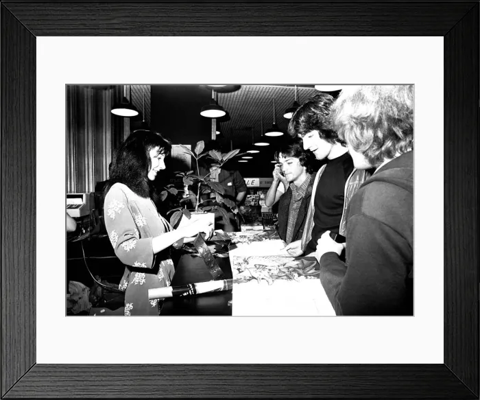 Framed Print : Singer Kate Bush at Virgin Records in Eldon Square, Newcastle signing autographs Framed Print : Singer Kate Bush at Virgin Records in Eldon Square, Newcastle signing autographs