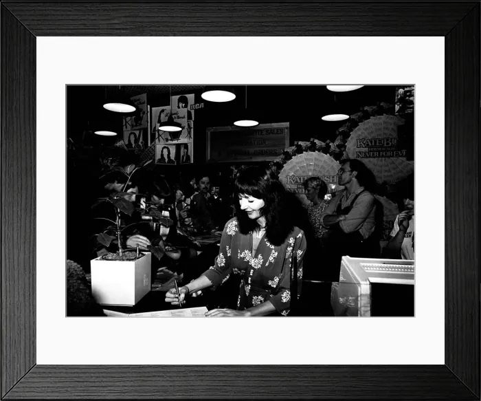 Framed Print : Singer Kate Bush at Virgin Records in Eldon Square, Newcastle signing autographs