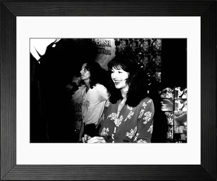 Framed Print : Singer Kate Bush at Virgin Records in Eldon Square, Newcastle signing autographs