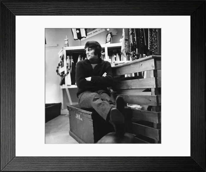 Framed Print : Manchester United footballer George Best in his Manchester boutique Framed Print : Manchester United footballer George Best in his Manchester boutique